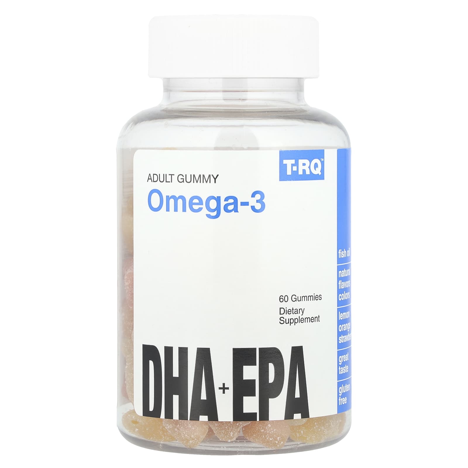 T-RQ, Adult Gummy Omega-3, DHA + EPA, Lemon, Orange, Strawberry, 60 Gummies - Image 1