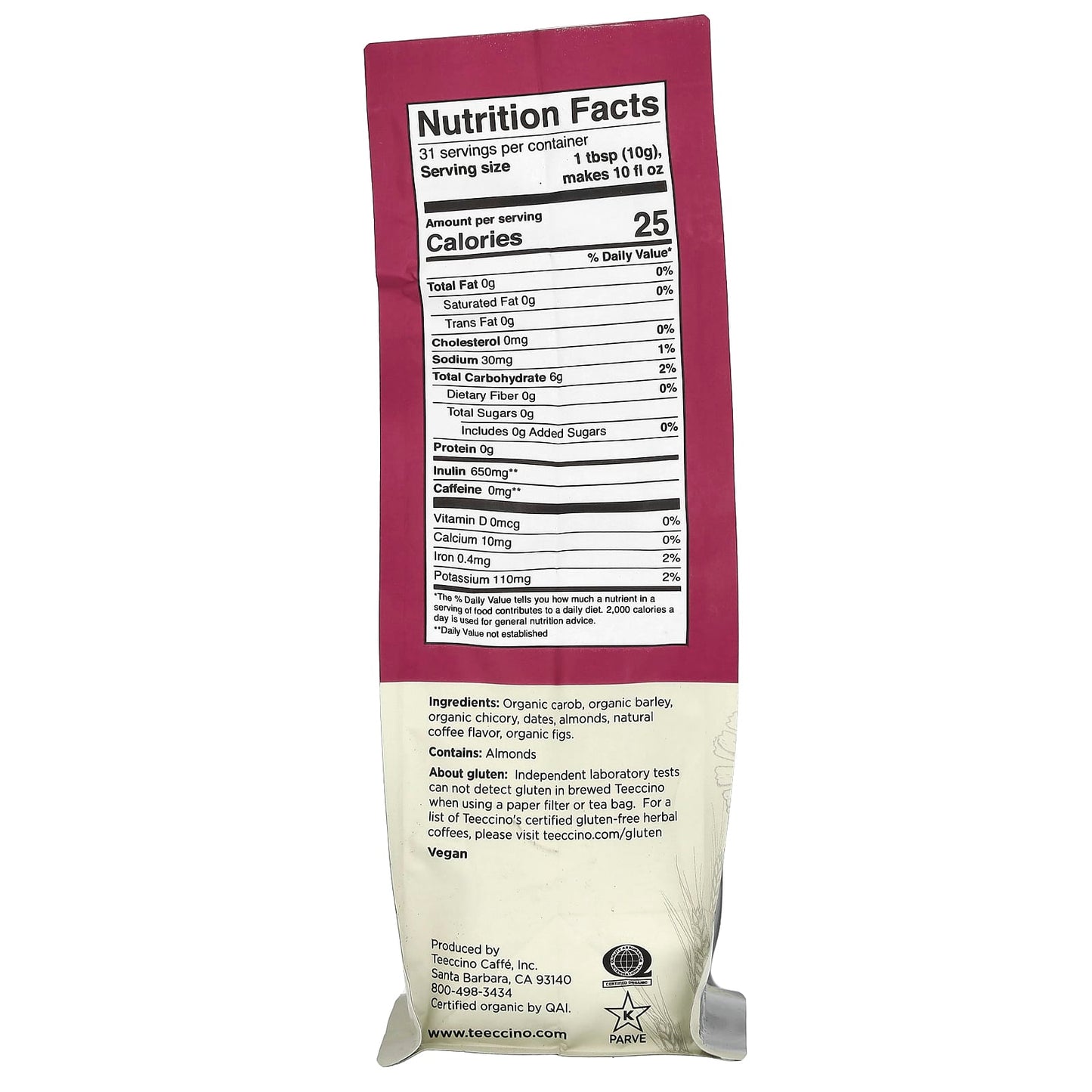 Teeccino, Chicory Herbal Coffee, Java, Medium Roast, Caffeine Free, 11 oz (312 g) - Image 2
