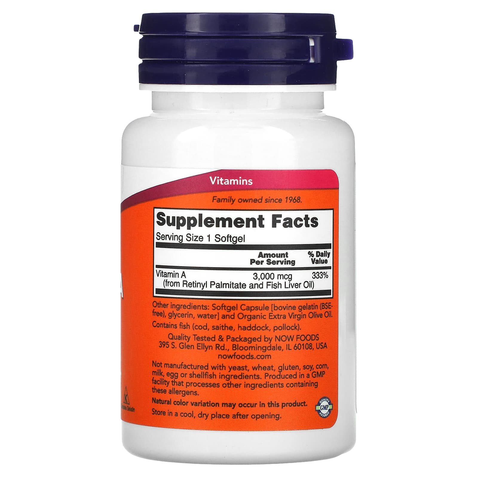 NOW Foods, Vitamin A, 3,000 mcg (10,000 IU), 100 Softgels - Image 2