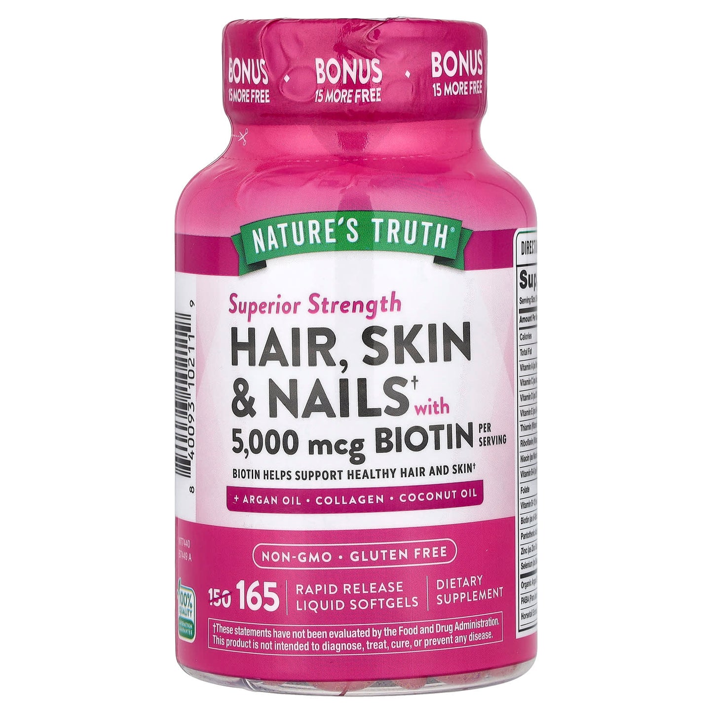 Nature's Truth, Hair, Skin & Nails with Biotin, Superior Strength, 165 Rapid Release Liquid Softgels - Image 1