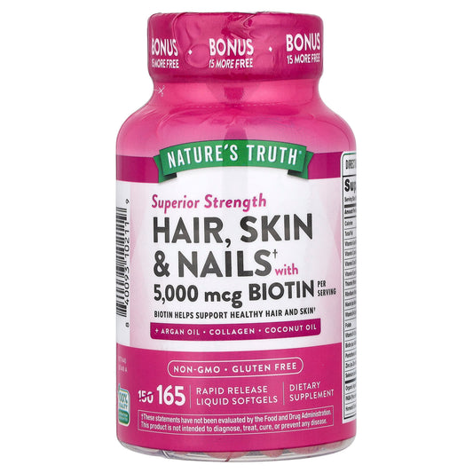 Nature's Truth, Hair, Skin & Nails with Biotin, Superior Strength, 165 Rapid Release Liquid Softgels - Image 1