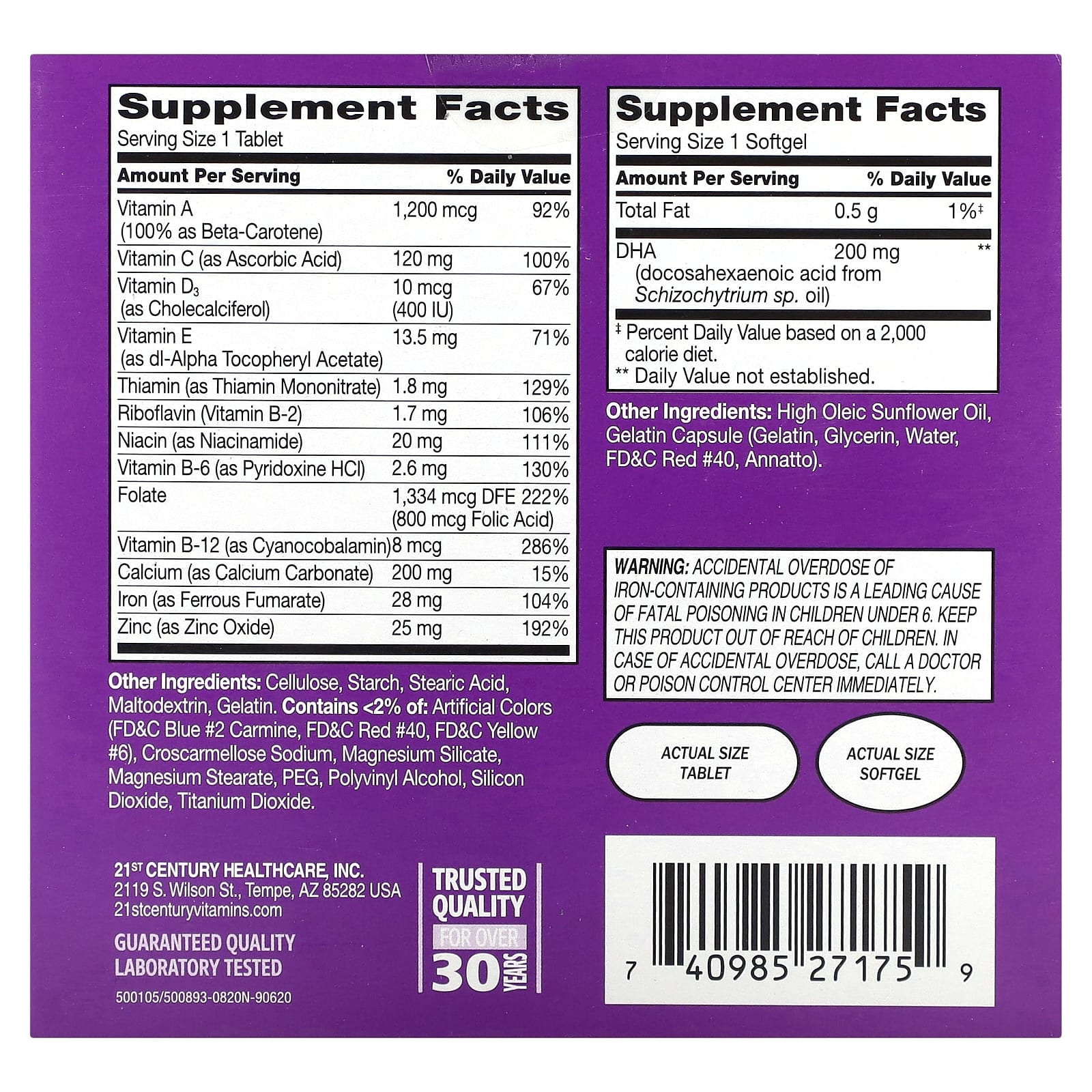 21st Century Prenatal Multivitamin Plus DHA, 60 Tablets & 60 Softgels - Image 2