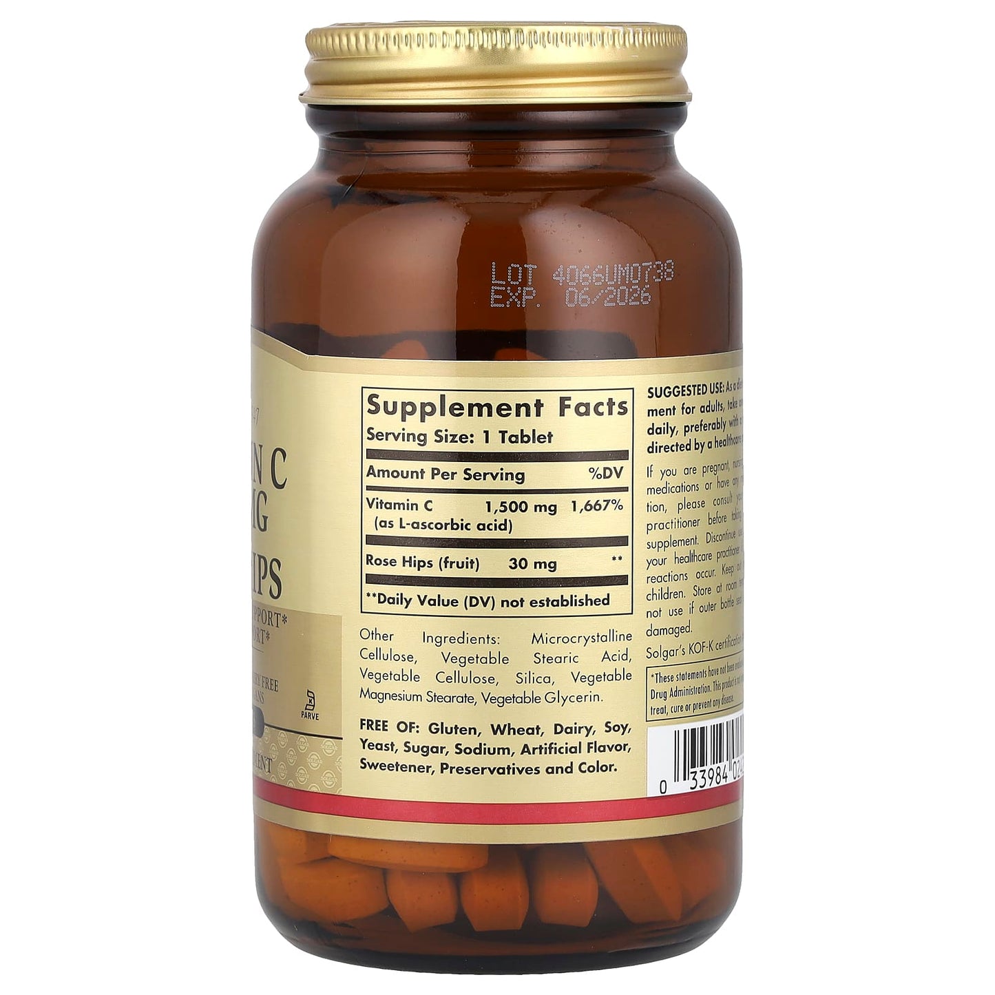 Solgar, Vitamin C with Rose Hips, 1,500 mg, 90 Tablets - Image 2