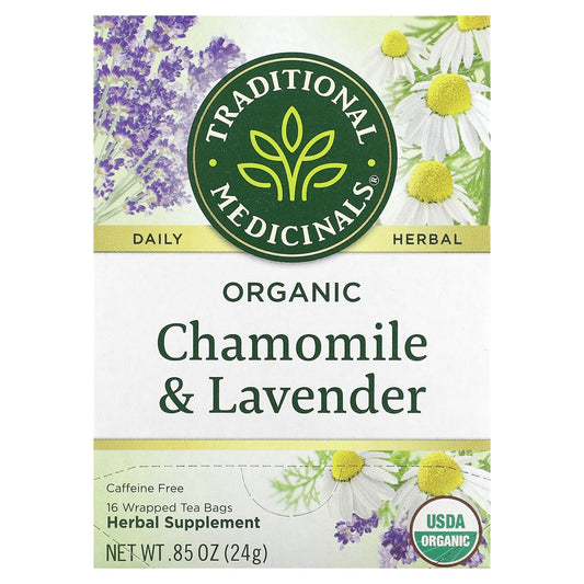 Traditional Medicinals, Organic Chamomile & Lavender, Caffeine Free, 16 Wrapped Tea Bags, 0.85 oz (24 g) - Image 1