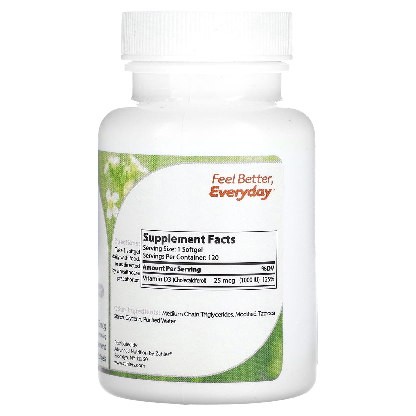 Zahler, Vitamin D3, Advanced D3 Formula, 25 mcg (1,000 IU), 120 Softgels - Image 2