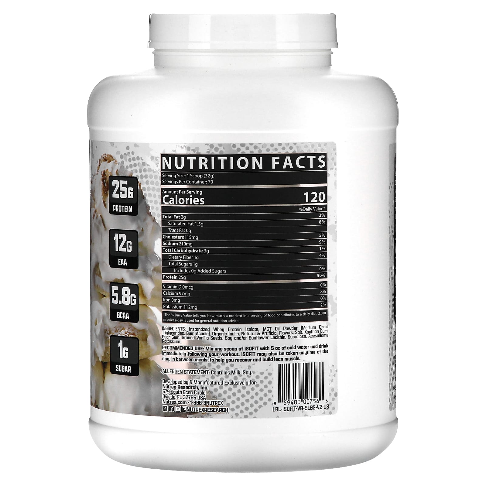 Nutrex Research, IsoFit Protein, Vanilla Bean Ice Cream, 5 lb (2,261 g) - Image 2