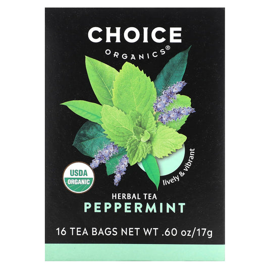 Choice Organic Teas, Herbal Tea, Peppermint, Caffeine Free, 16 Tea Bags, 0.60 oz (17 g)