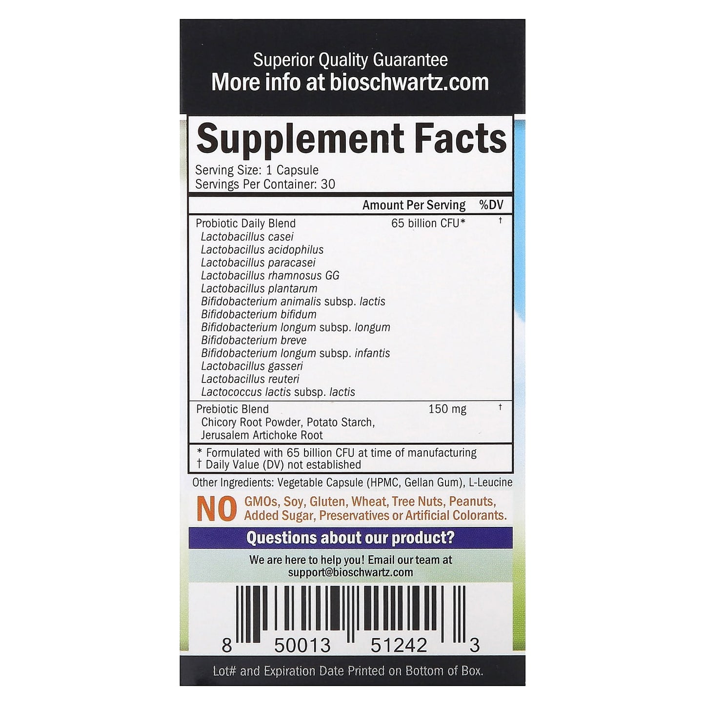 BioSchwartz Extra Strength Probiotic Supplement - 65B CFU - 30 Capsules - Image 2
