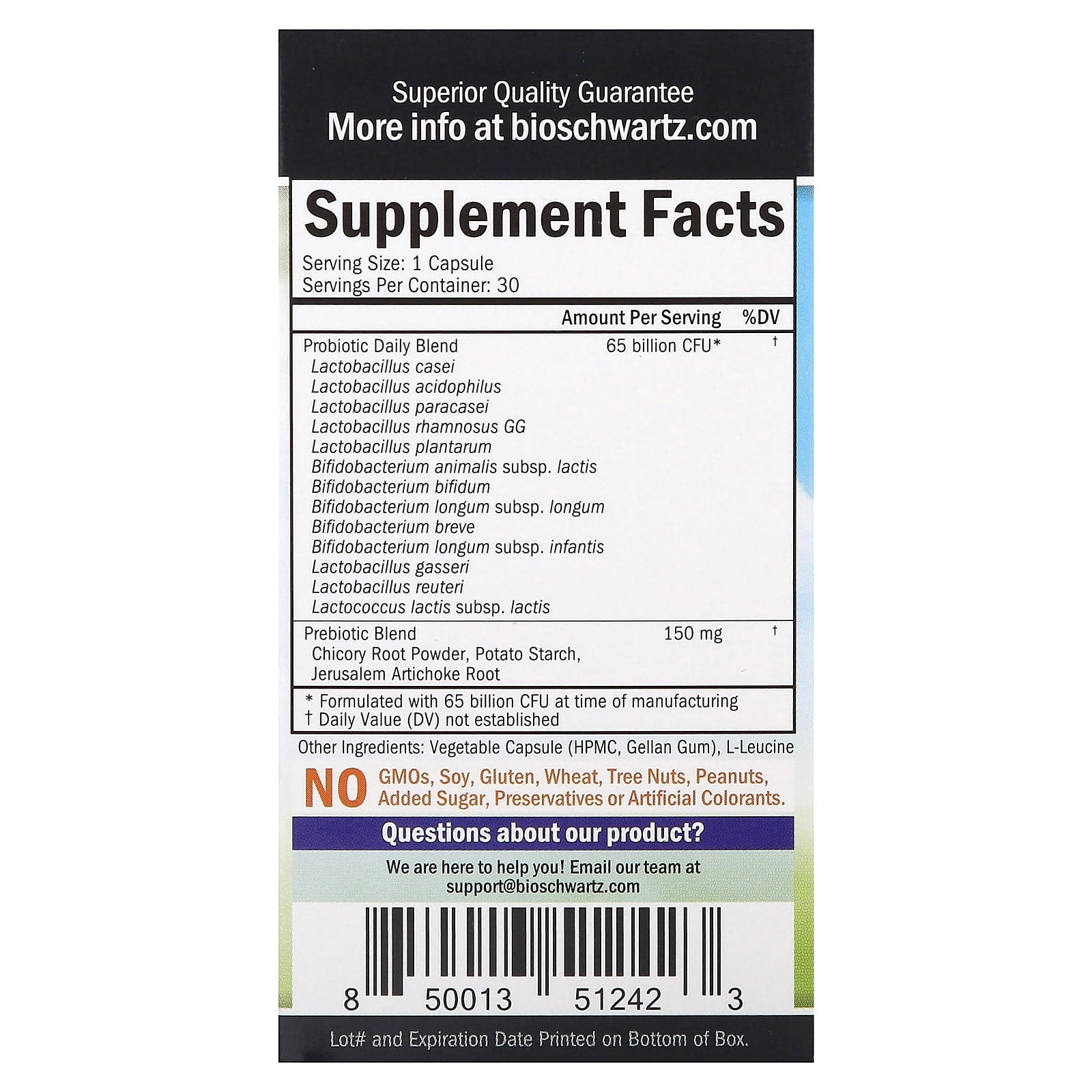 BioSchwartz Extra Strength Probiotic Supplement - 65B CFU - 30 Capsules - Image 2