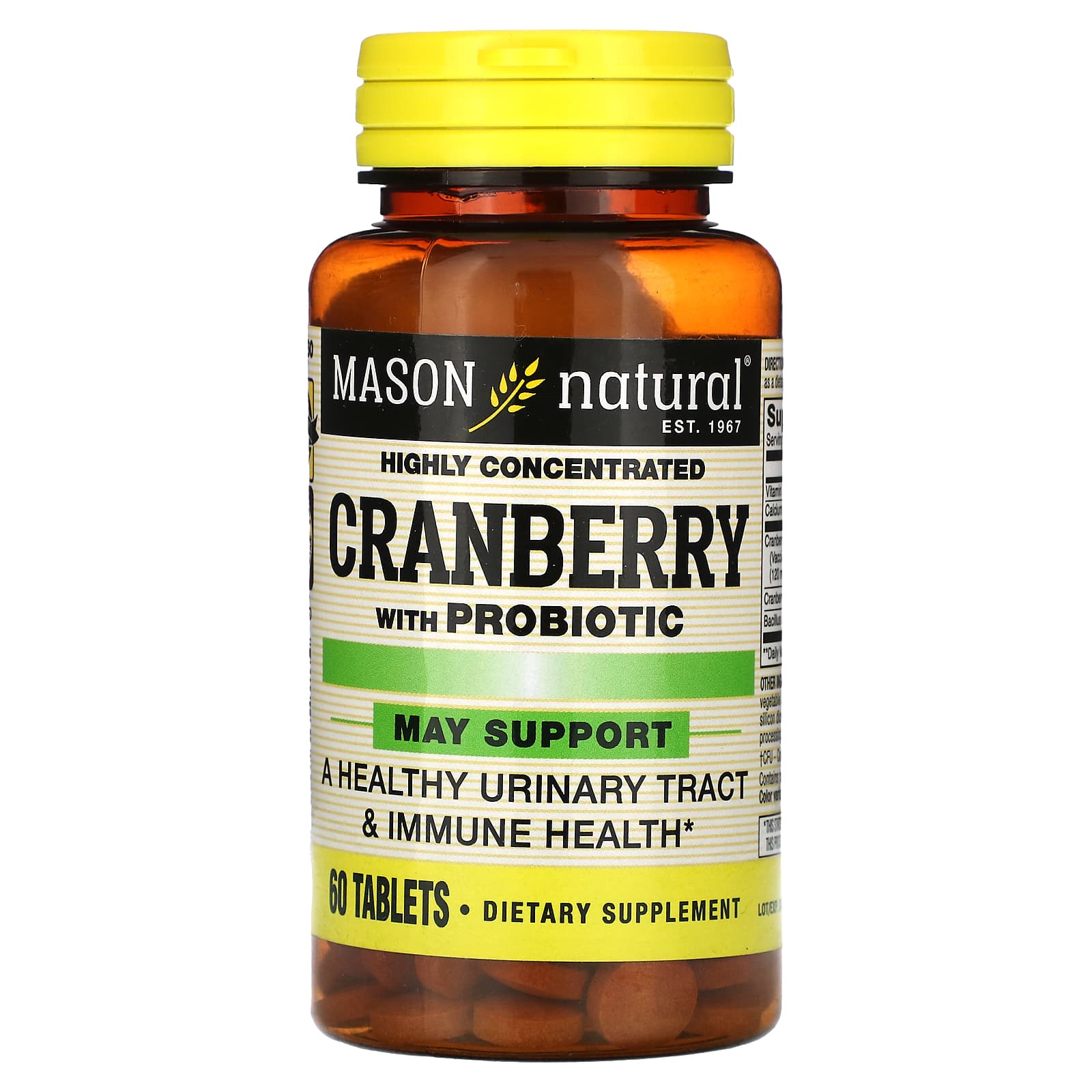 Mason Natural, Cranberry with Probiotic, Highly Concentrated, 60 Tablets - Image 1