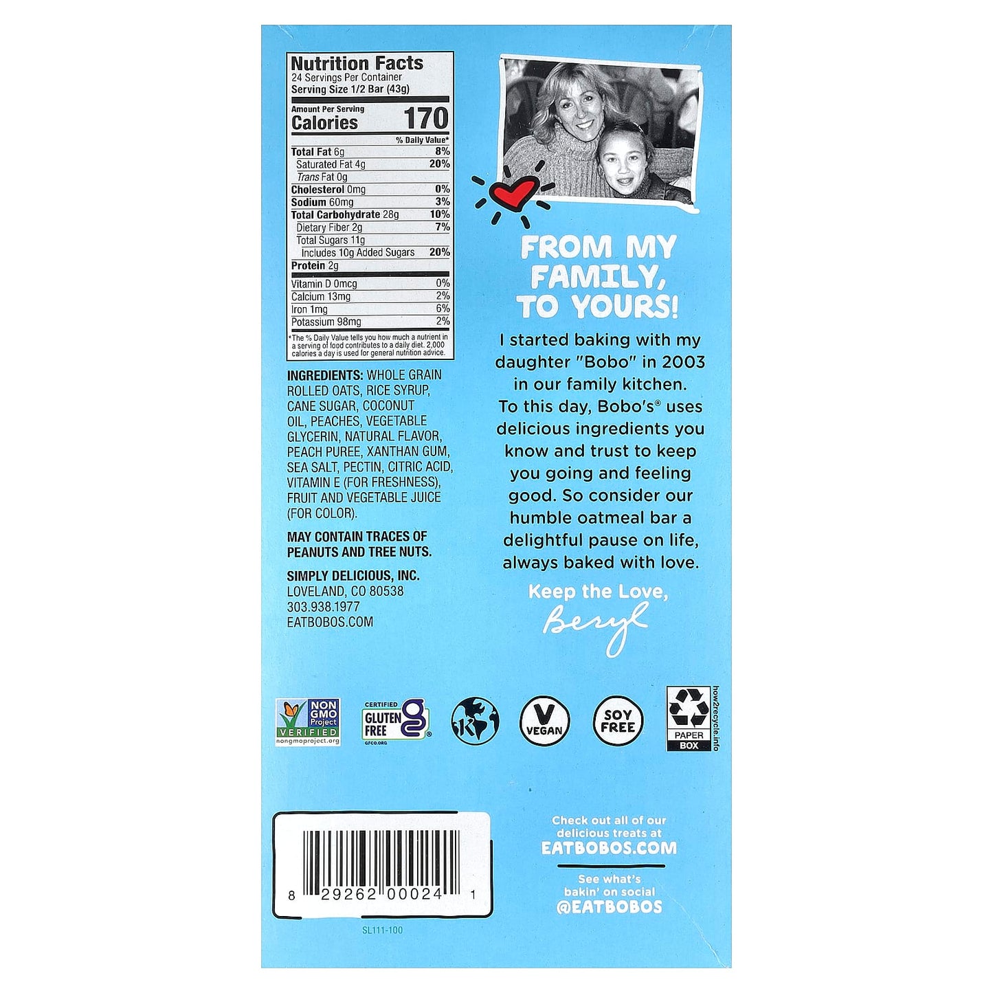 Peach Oatmeal Bars by Bobo's - Gluten Free, Vegan, 12 Bars - Image 2