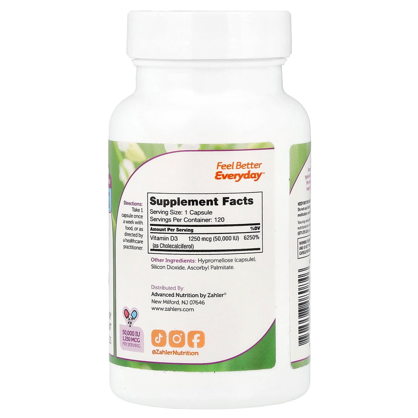 Zahler, Vitamin D3, 1,250 mcg (50,000 IU), 120 Capsules - Image 2