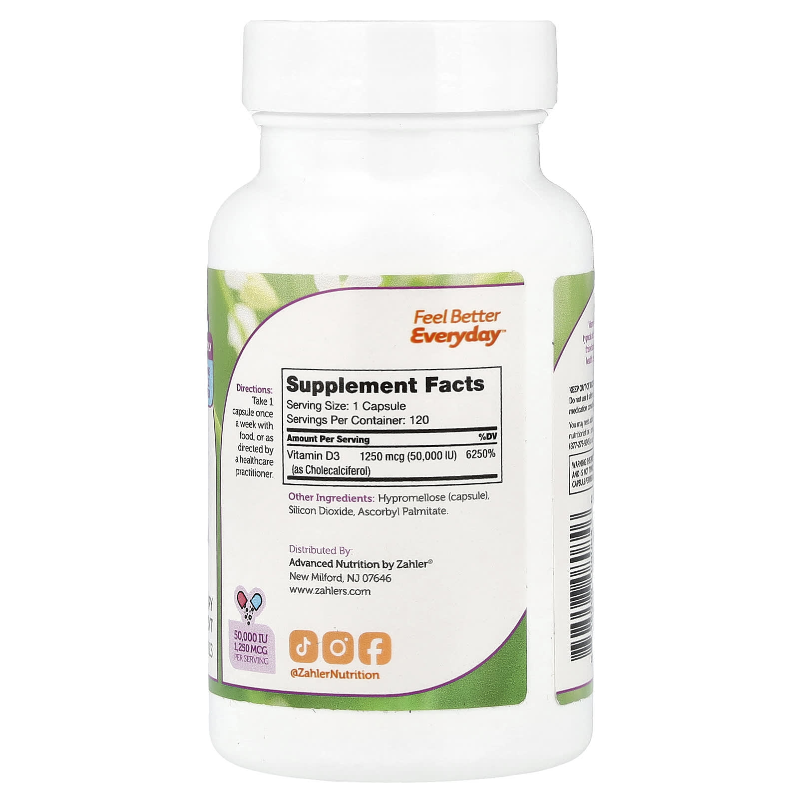 Zahler, Vitamin D3, 1,250 mcg (50,000 IU), 120 Capsules - Image 2