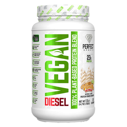 PERFECT Sports, Vegan Diesel, 100% Plant-Based Protein Blend, Vanilla Ice Cream, 1.5 lb (700 g) - Image 1