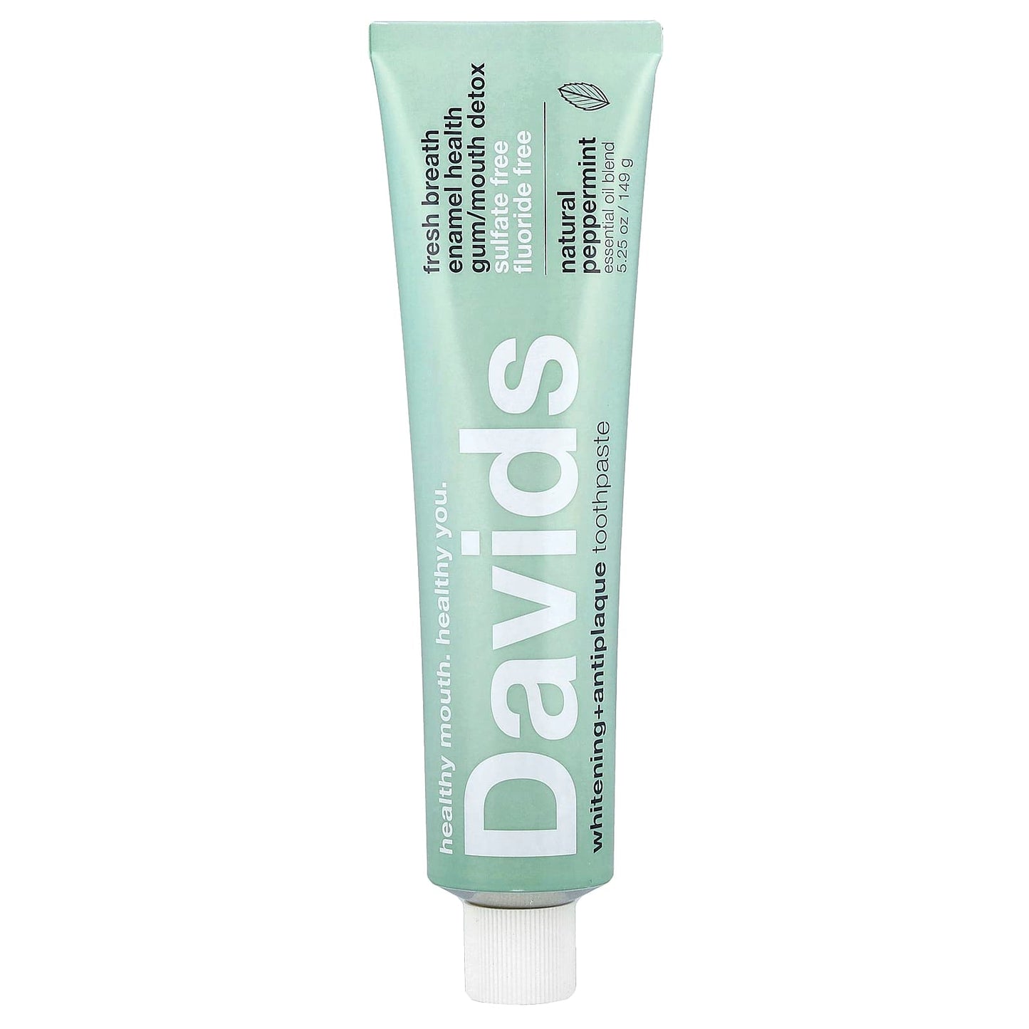 Natural Peppermint Toothpaste for Fresh Breath & Whitening by Davids - 5.25 oz (149g) - Image 1