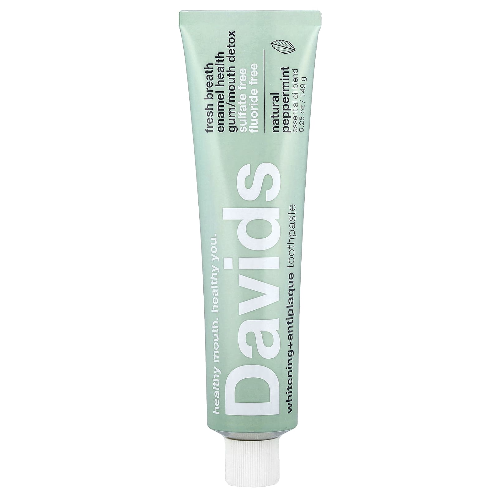 Natural Peppermint Toothpaste for Fresh Breath & Whitening by Davids - 5.25 oz (149g) - Image 1
