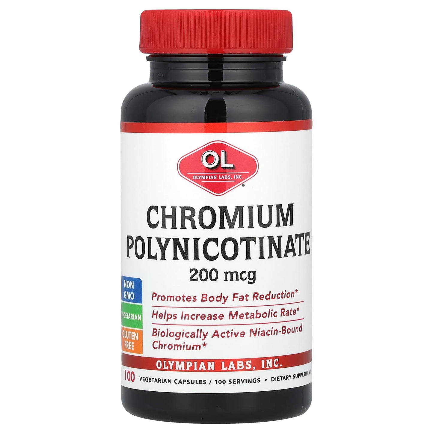 Olympian Labs, Chromium Polynicotinate, 200 mcg, 100 Vegetarian Capsules - Image 1
