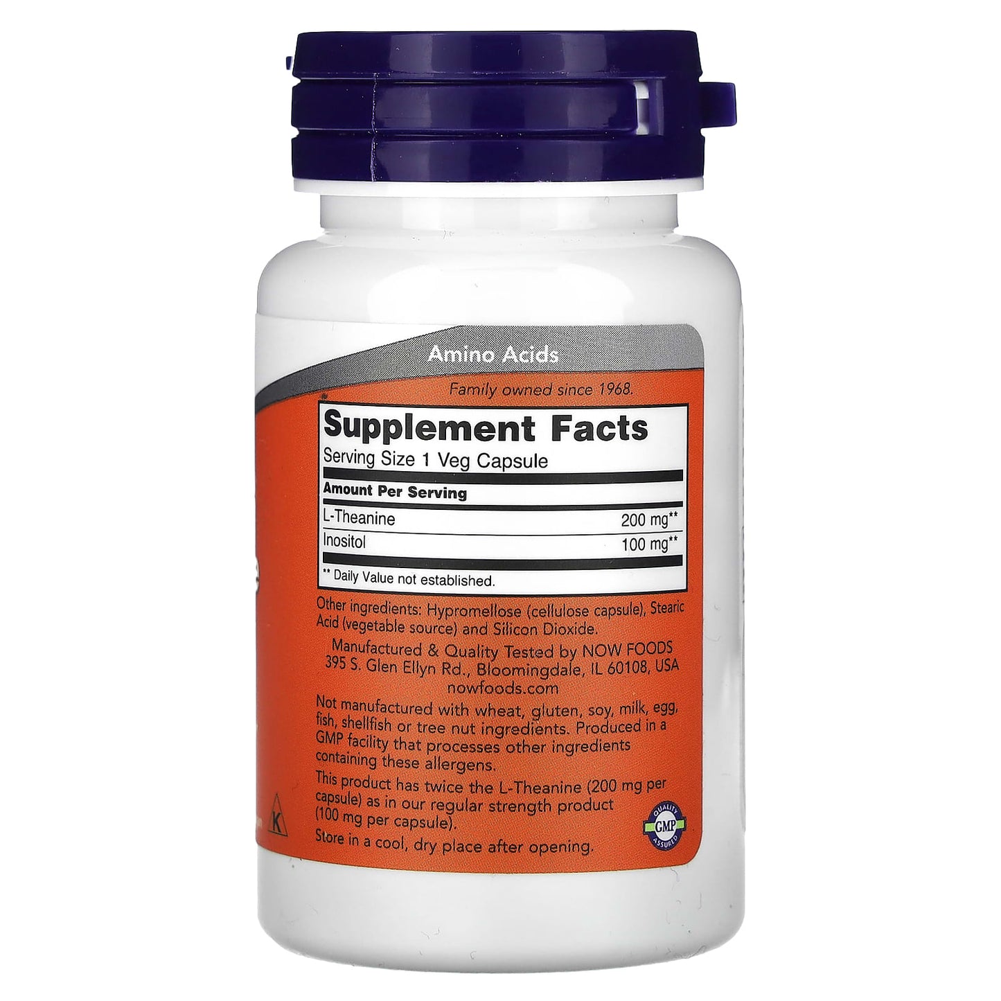NOW Foods, L-Theanine, Double Strength, 200 mg, 60 Veg Capsules - Image 2