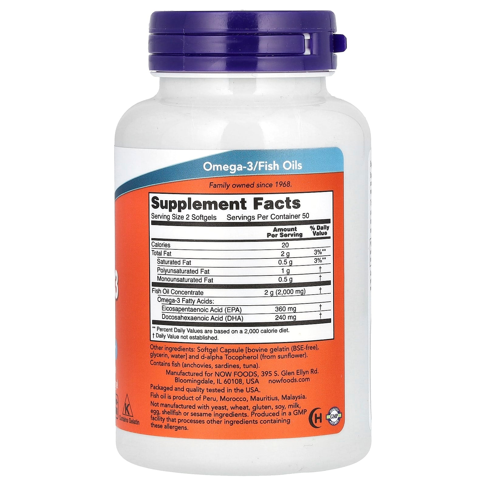 NOW Foods, Omega-3 Fish Oil, 1,000 mg, 180 EPA -  120 DHA, 100 Softgels - Image 2