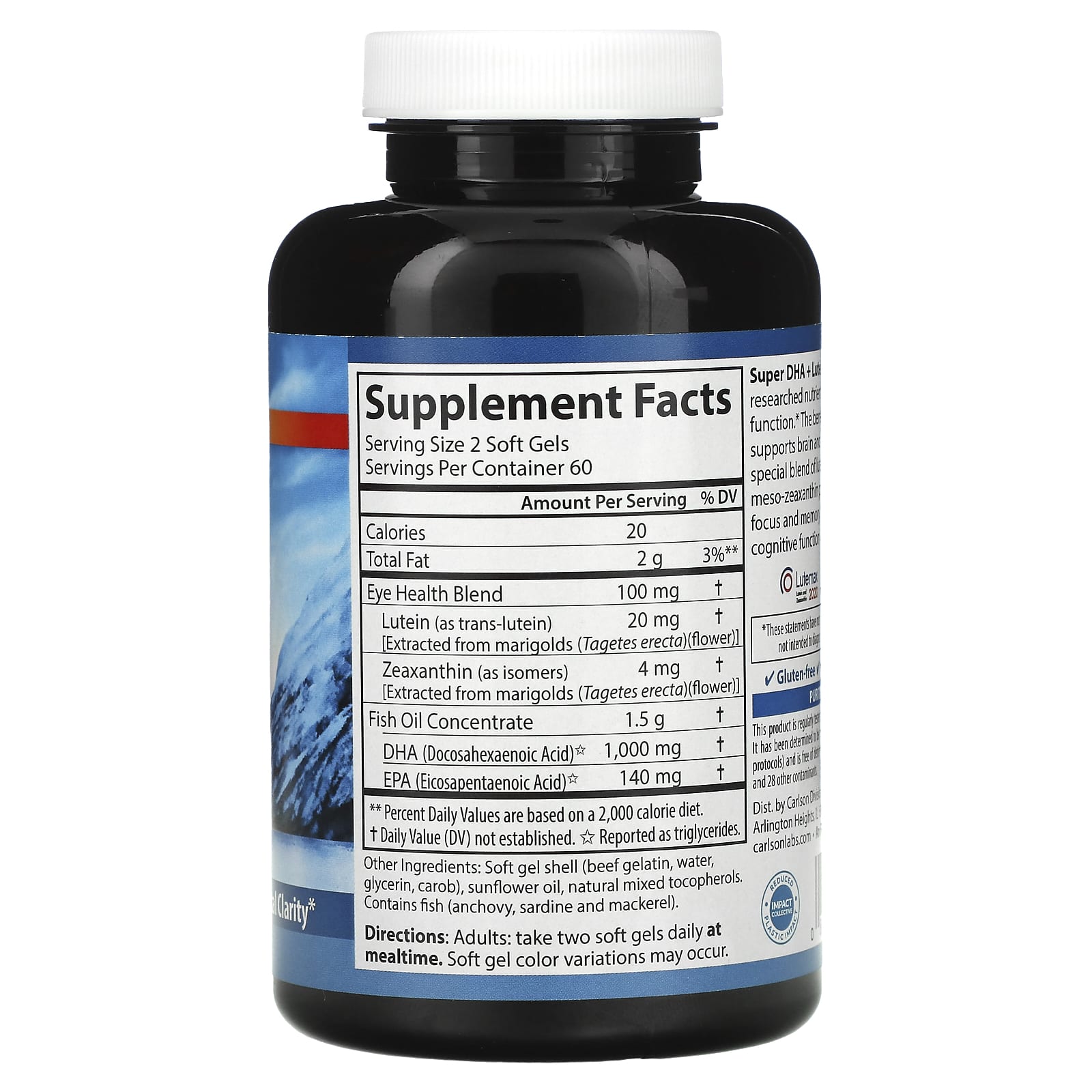 Carlson Super DHA Plus Lutein Brain Support Supplement, 120 Soft Gels - Image 2