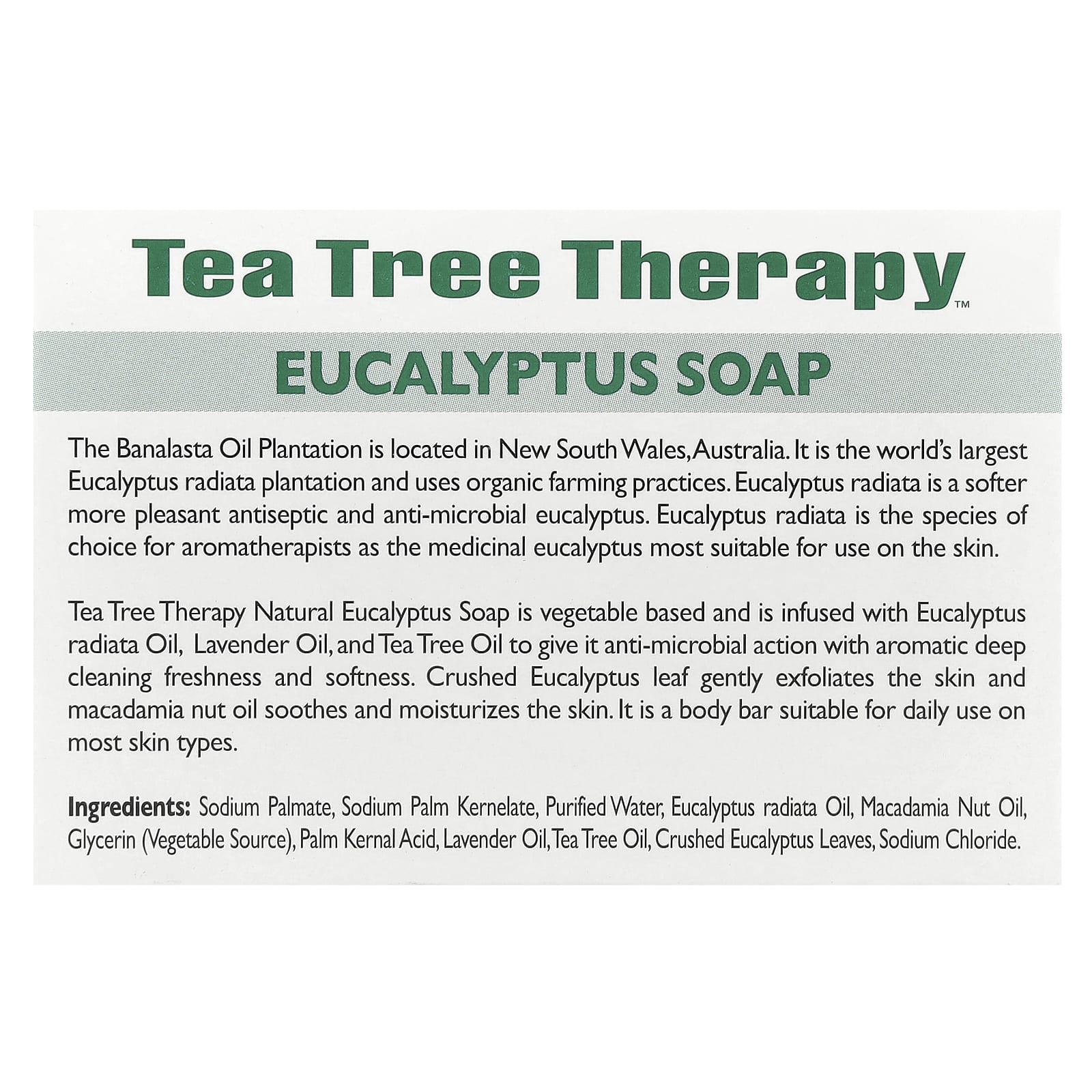 Tea Tree Therapy, Eucalyptus Bar Soap, 3.5 oz (99.2 g) - Image 2