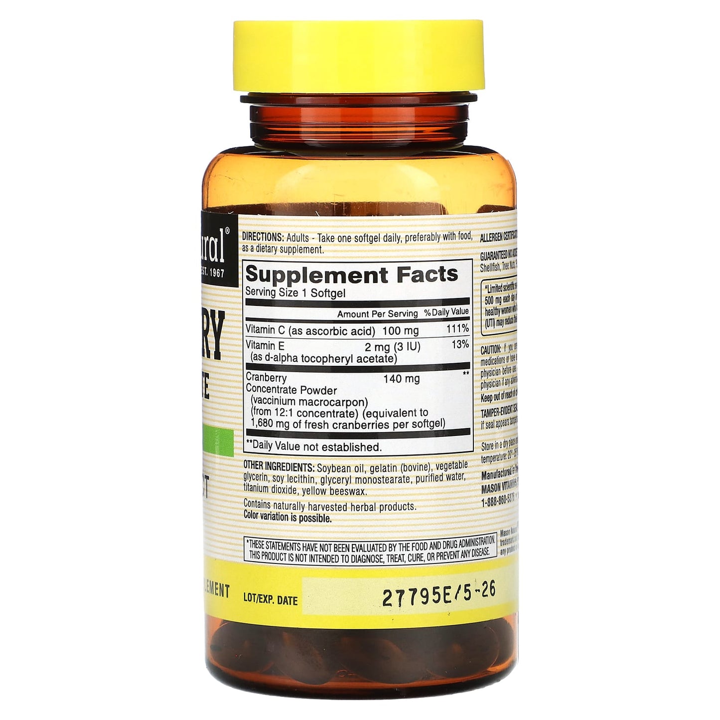 Mason Natural, Cranberry Concentrate, 90 Softgels - Image 2