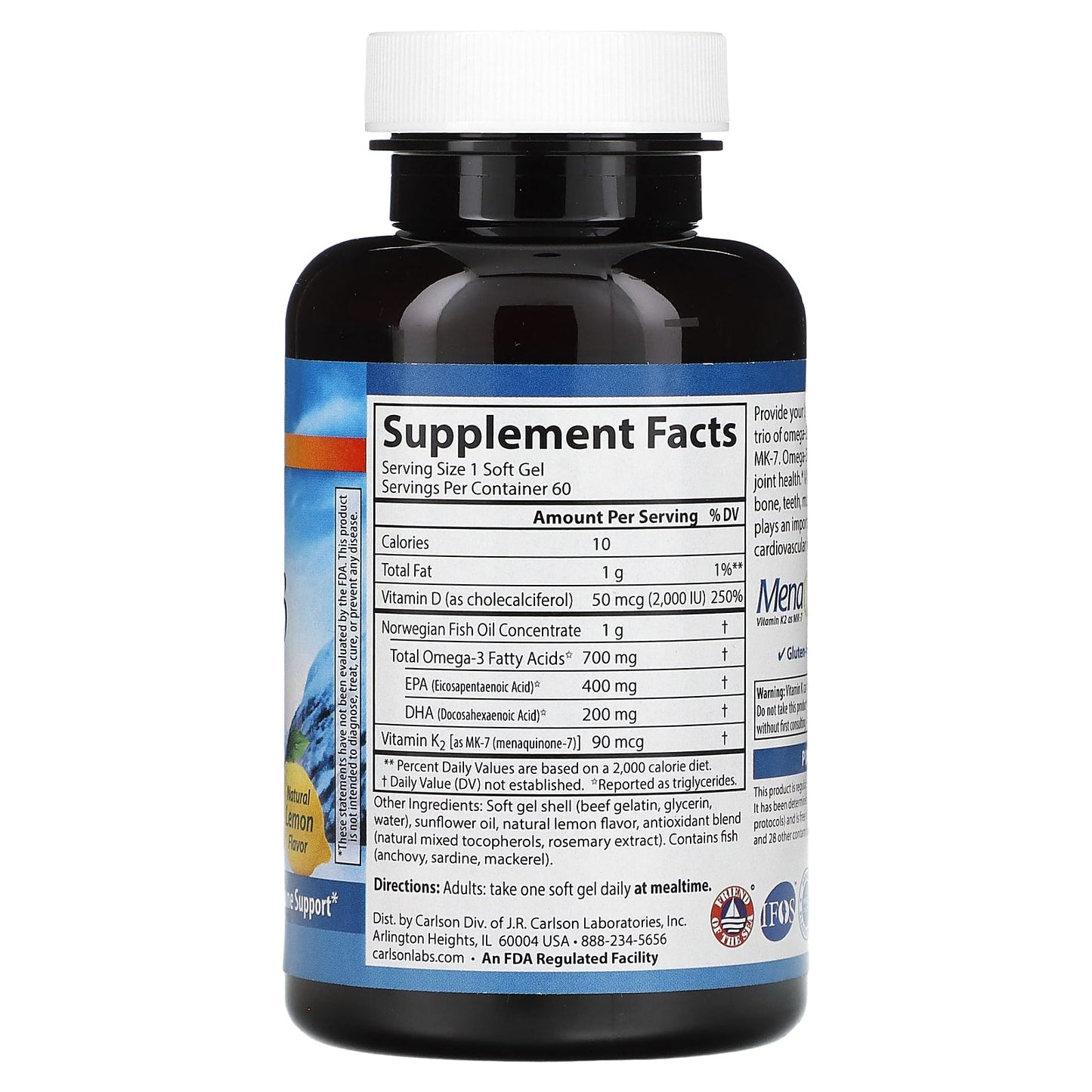 Carlson Omega-3, D3, & K2 Supplement - Natural Lemon Flavor - Image 2