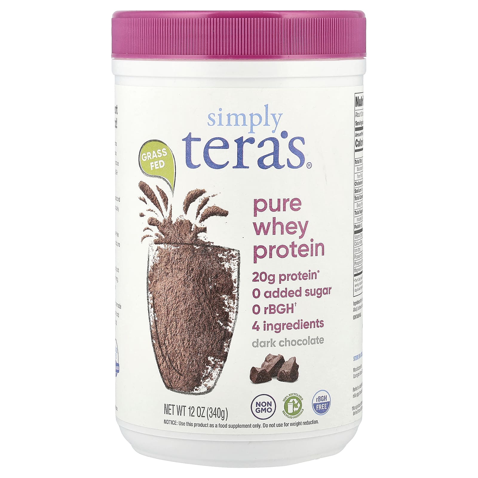 Simply Tera's, Pure Whey Protein, Dark Chocolate, 12 oz (340 g) - Image 1