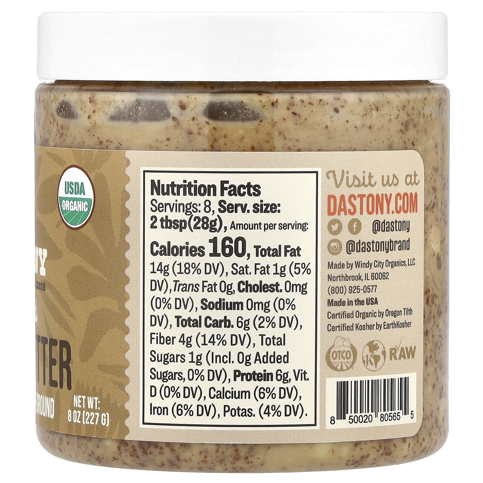 USDA Organic Sprouted Almond Butter by Dastony, 8 oz (227 g) - Image 2