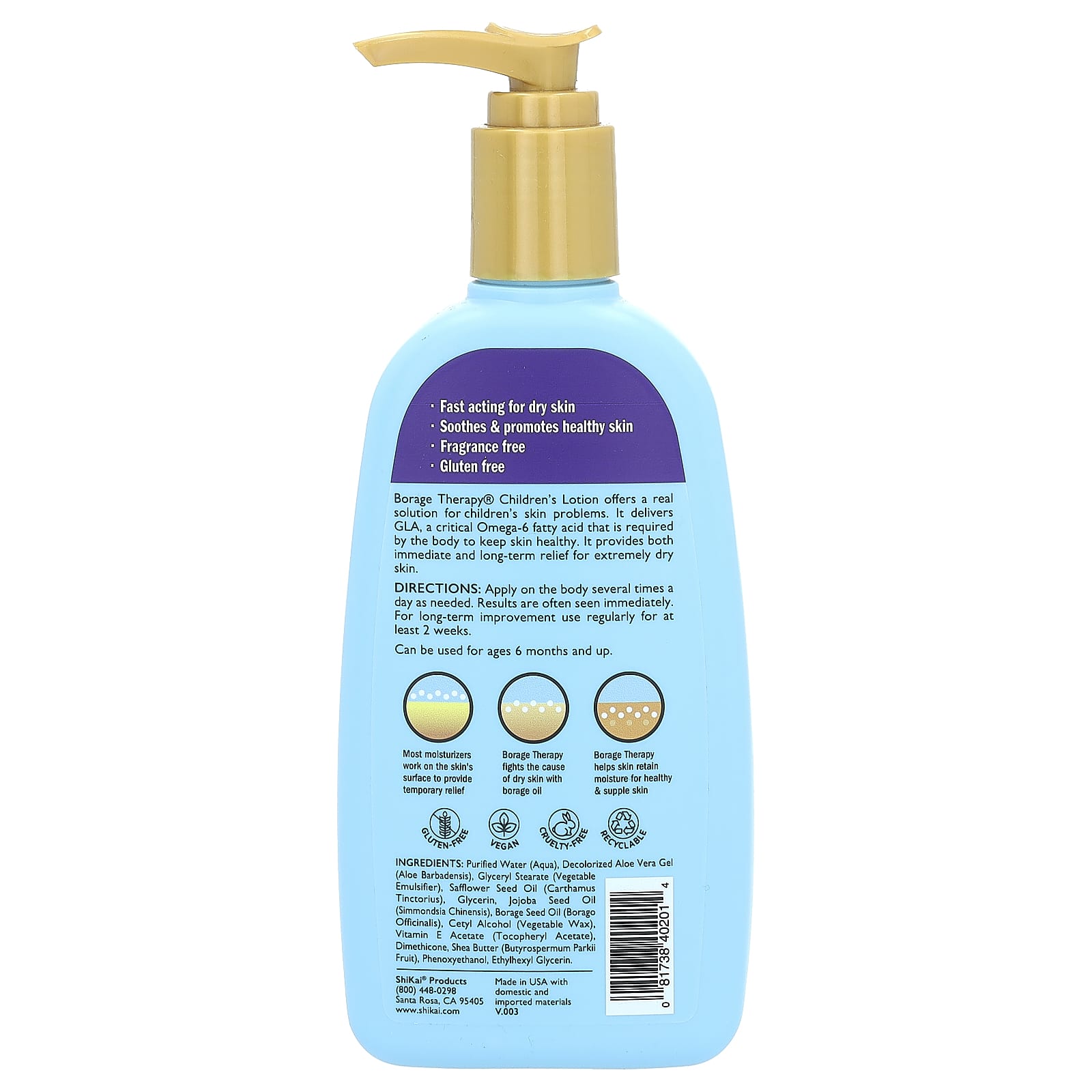 Shikai, Borage Therapy, Children's Lotion, For Ages 6 Months and Up, Fragrance Free, 8 fl oz (238 ml) - Image 2