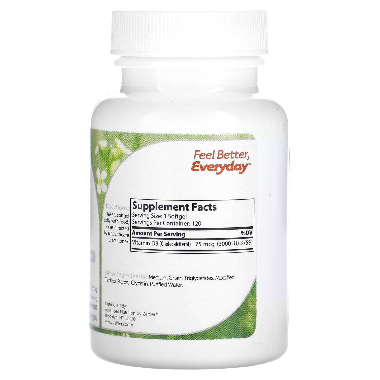 Zahler, Vitamin D3, Advanced D3 Formula, 75 mcg (3,000 IU), 120 Softgels - Image 2