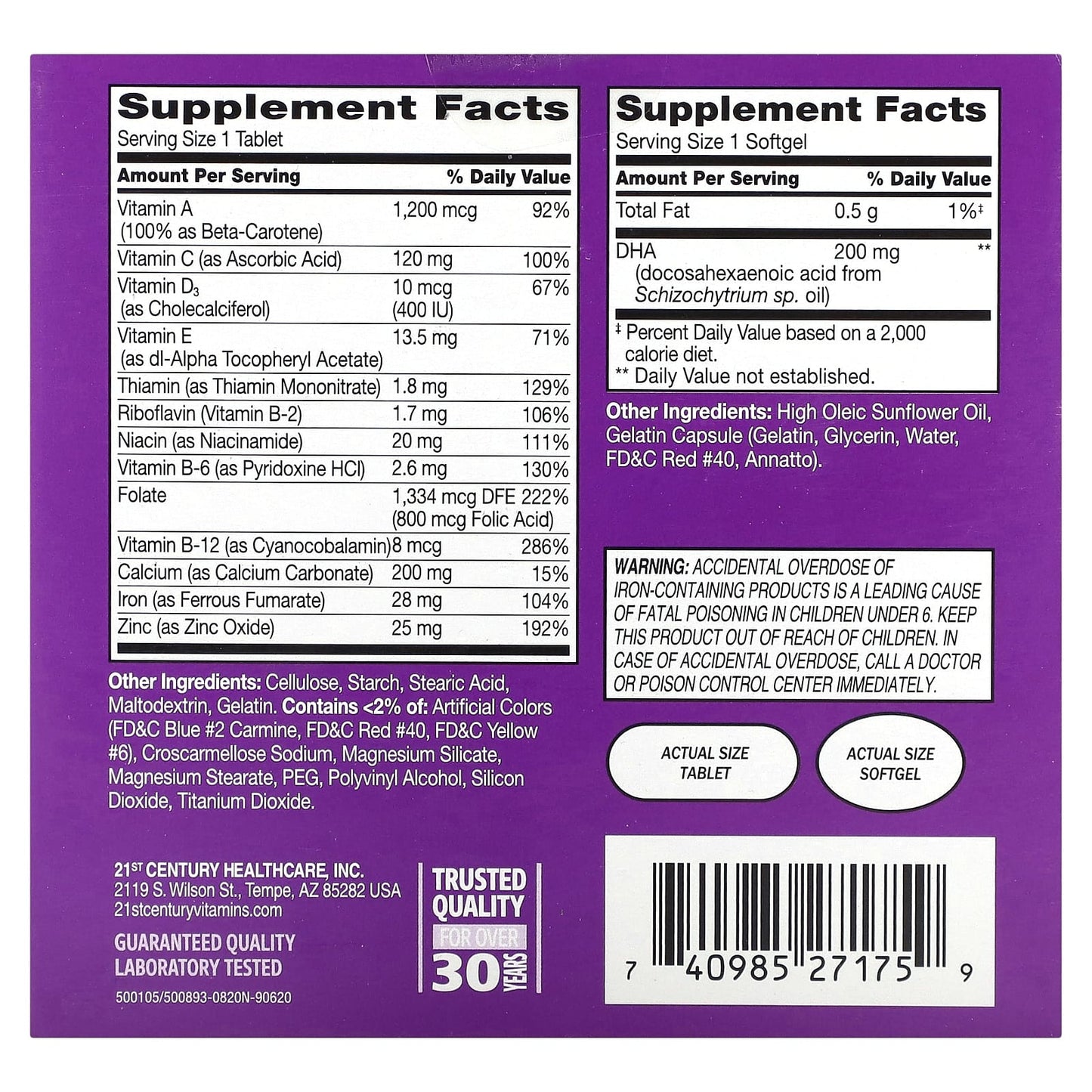 21st Century Prenatal Multivitamin Plus DHA, 60 Tablets & 60 Softgels - Image 2