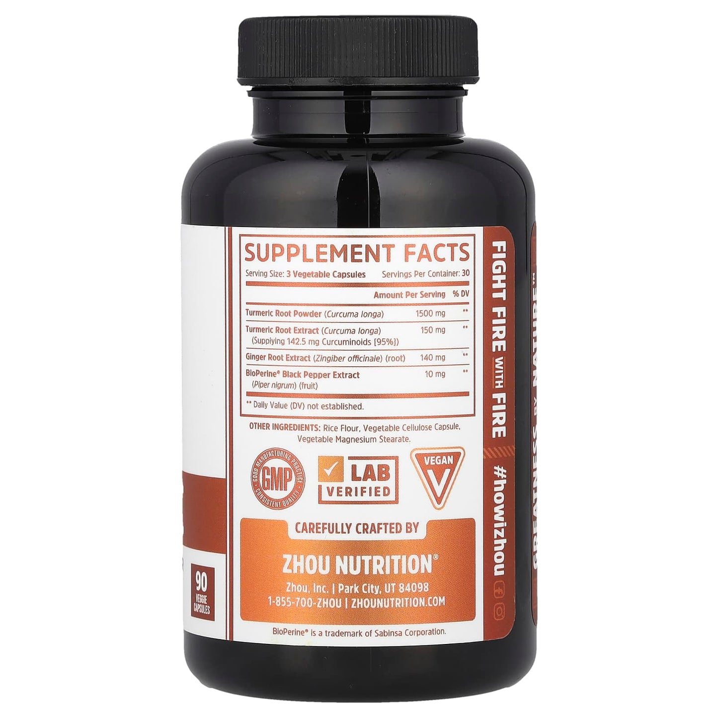 Zhou Nutrition, Turmeric, Curcumin with Ginger, 90 Veggie Capsules - Image 2