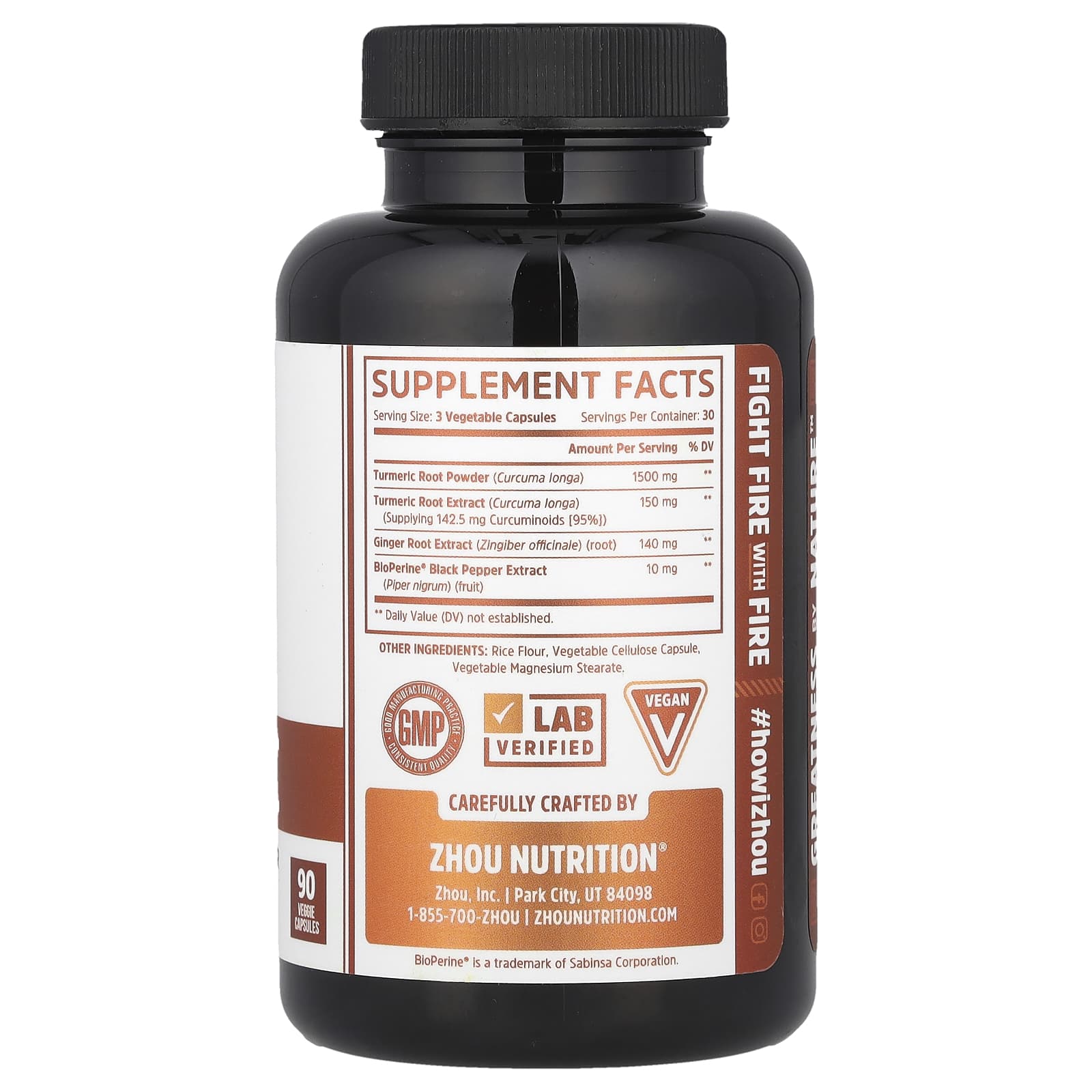 Zhou Nutrition, Turmeric, Curcumin with Ginger, 90 Veggie Capsules - Image 2