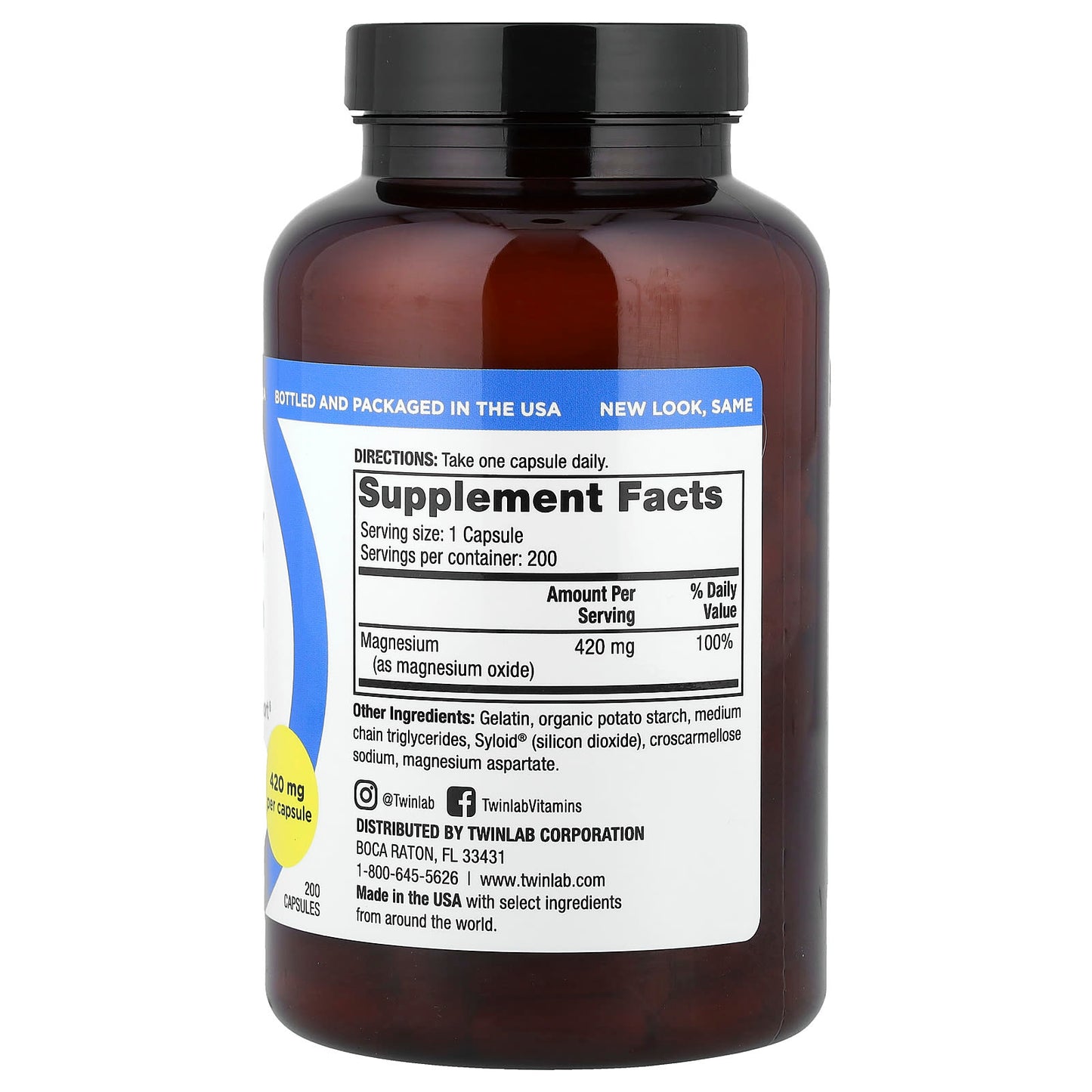 Twinlab, Magnesium Caps, 420 mg, 200 Capsules - Image 2