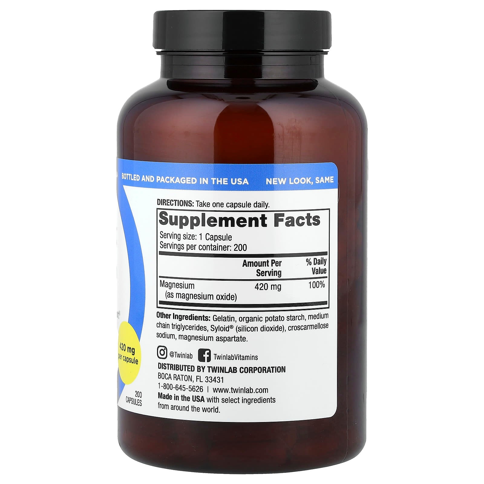 Twinlab, Magnesium Caps, 420 mg, 200 Capsules - Image 2
