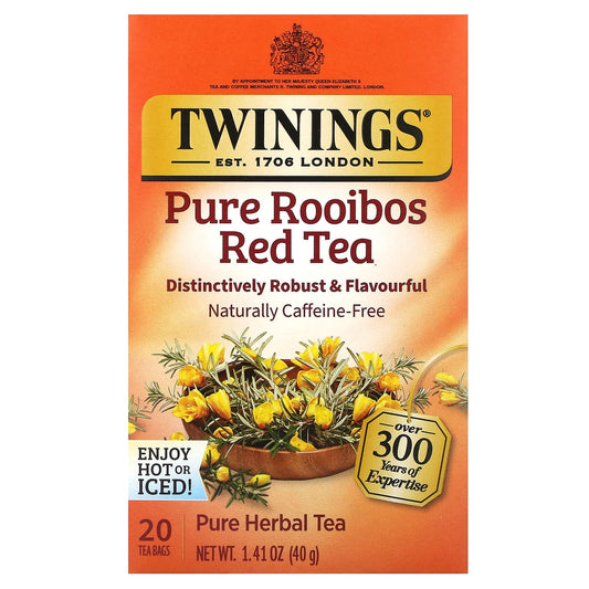 Twinings, Pure Herbal Tea, Pure Rooibos Red Tea, Caffeine Free, 20 Tea Bags, 1.41 oz (40 g) - Image 1