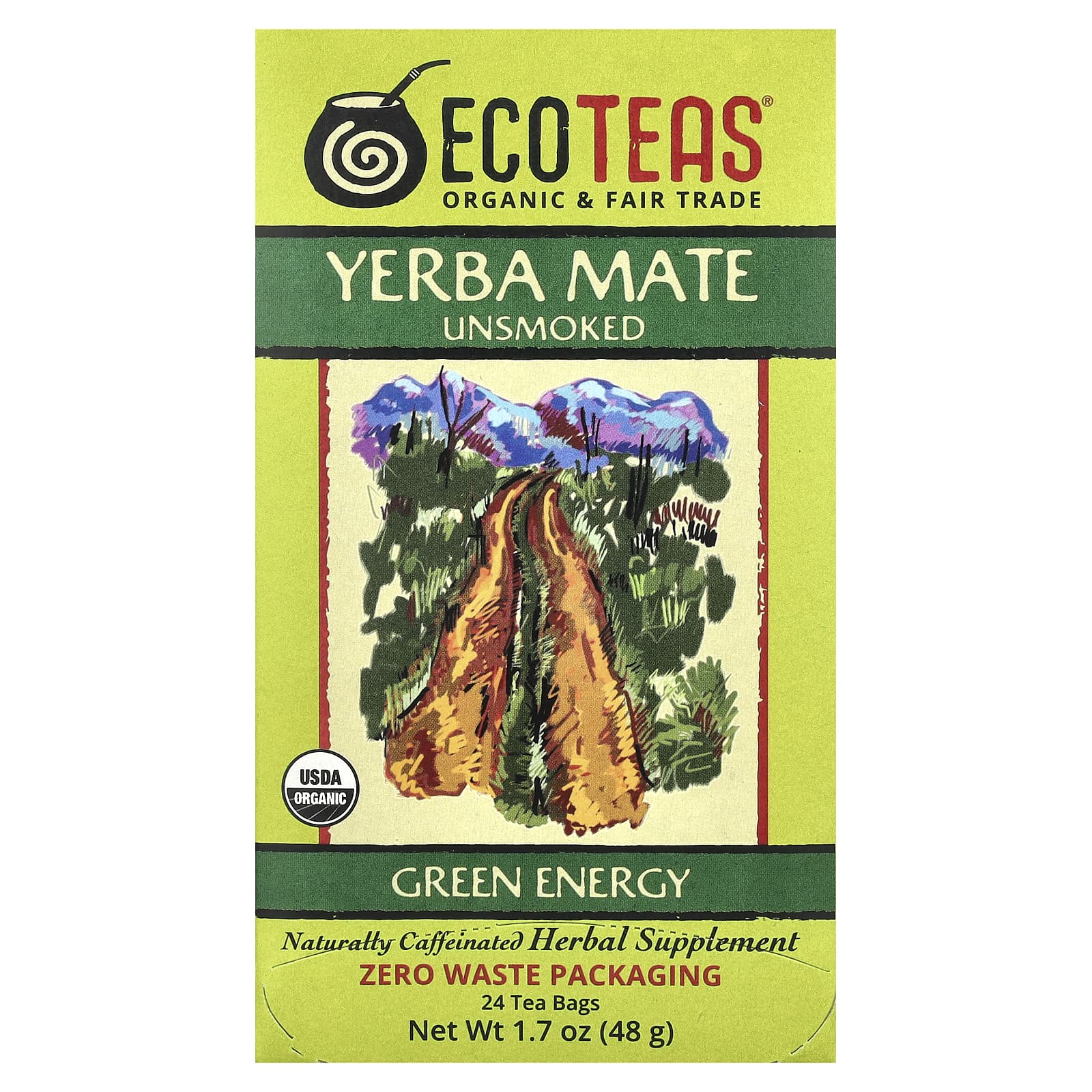 EcoTeas Yerba Mate Energy Tea - USDA Organic & Fair Trade - Image 1
