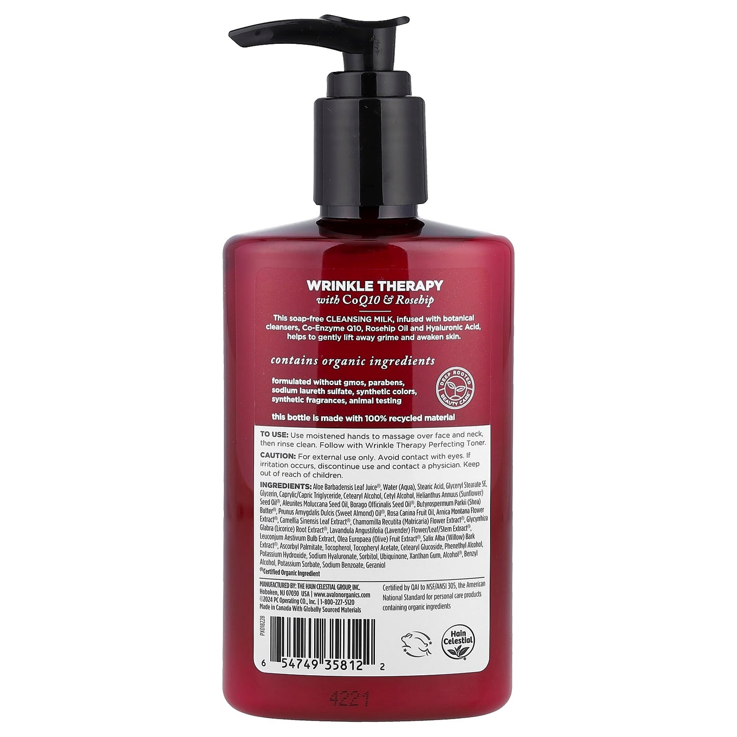 Avalon Organics Wrinkle Therapy Cleansing Milk, Soothing & Hydrating - Image 2