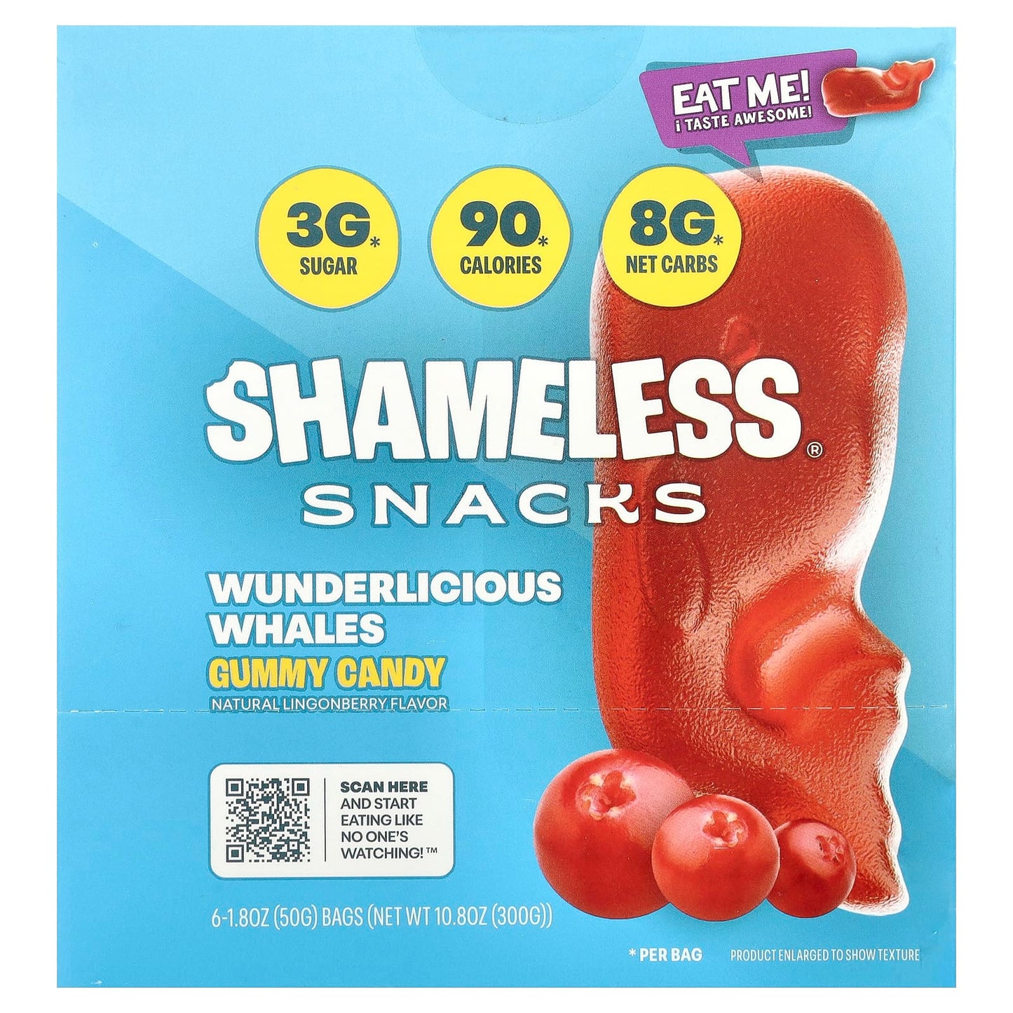 Shameless Snacks, Gummy Candy, Wunderlicious Whales, 6 Bags, 1.8 oz (50 g) Each - Image 1
