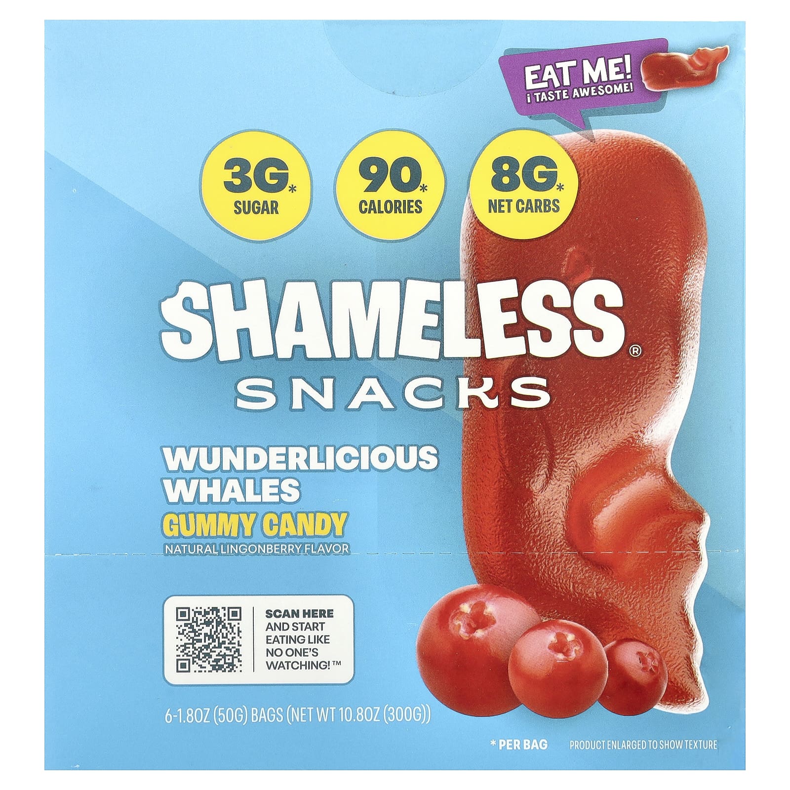 Shameless Snacks, Gummy Candy, Wunderlicious Whales, 6 Bags, 1.8 oz (50 g) Each - Image 1