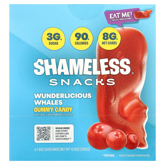 Shameless Snacks, Gummy Candy, Wunderlicious Whales, 6 Bags, 1.8 oz (50 g) Each - Image 1
