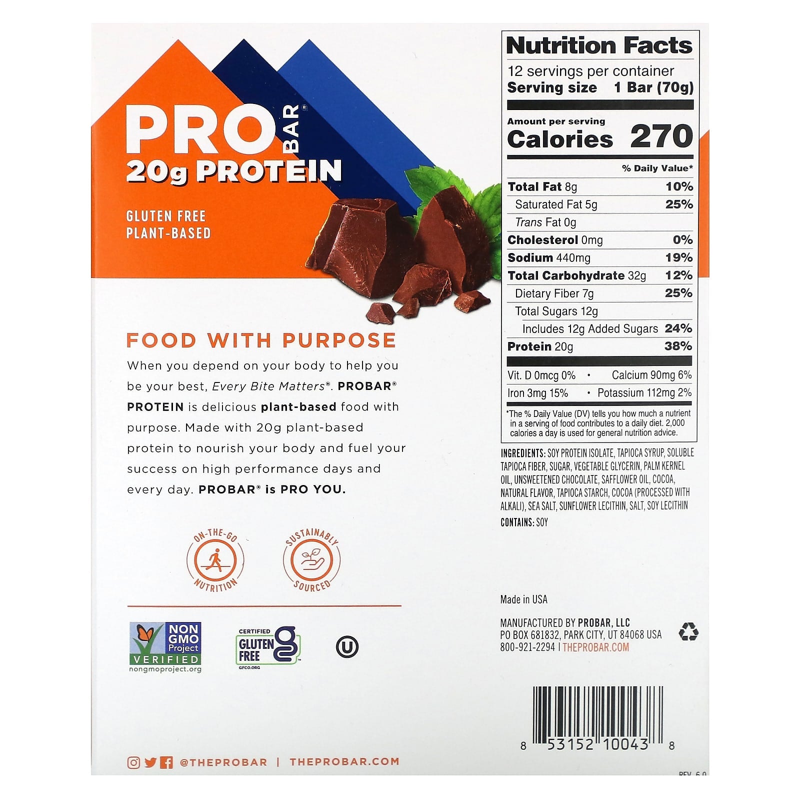 ProBar, Protein Bar, Mint Chocolate, 12 Bars, 2.47 oz (70 g) Each - Image 2