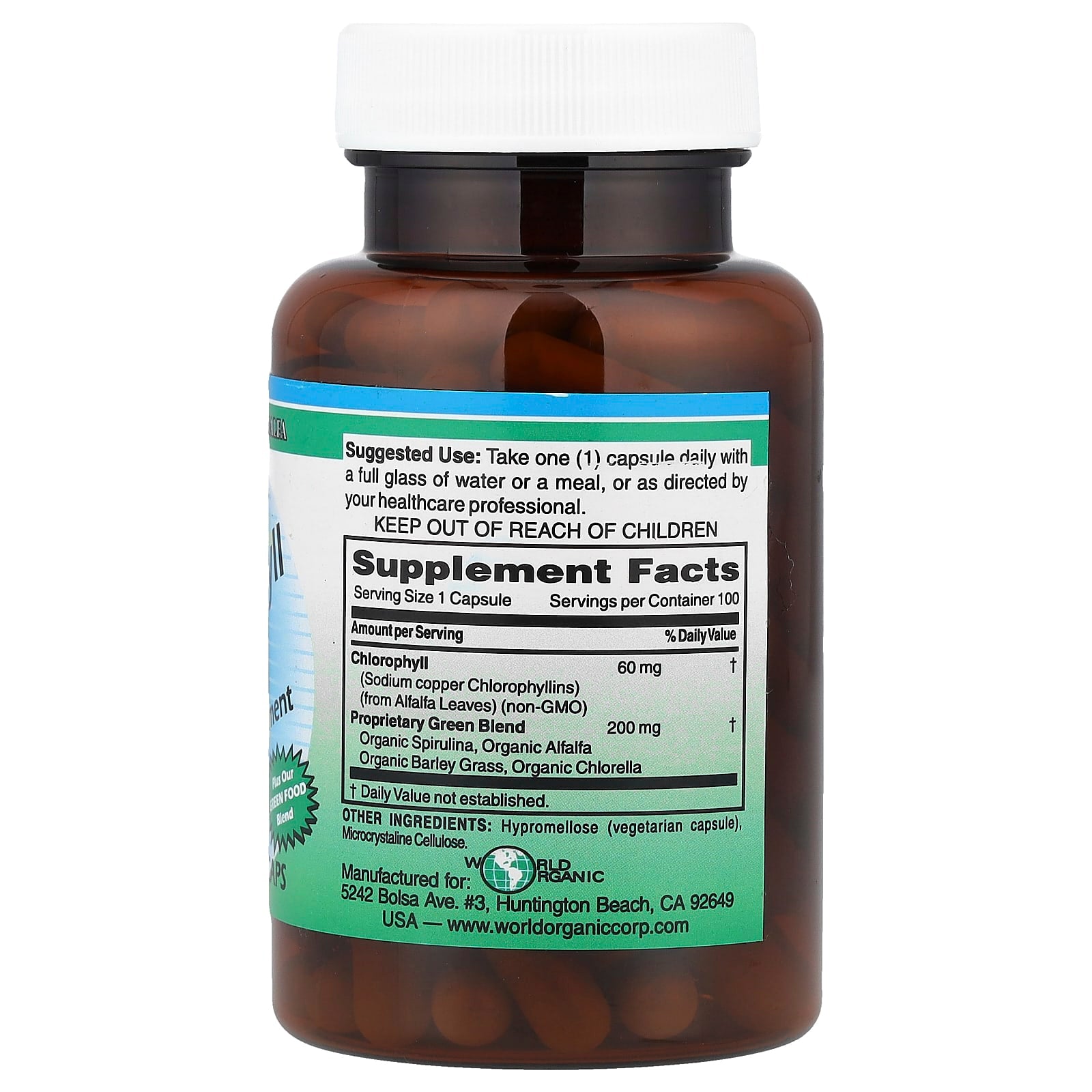 World Organic, Chlorophyll, 60 mg, 100 Vegetarian Caps - Image 2
