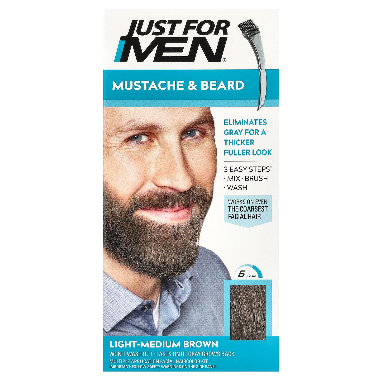 Just for Men Beard and Mustache Color Gel, Light-Medium Brown - Image 1