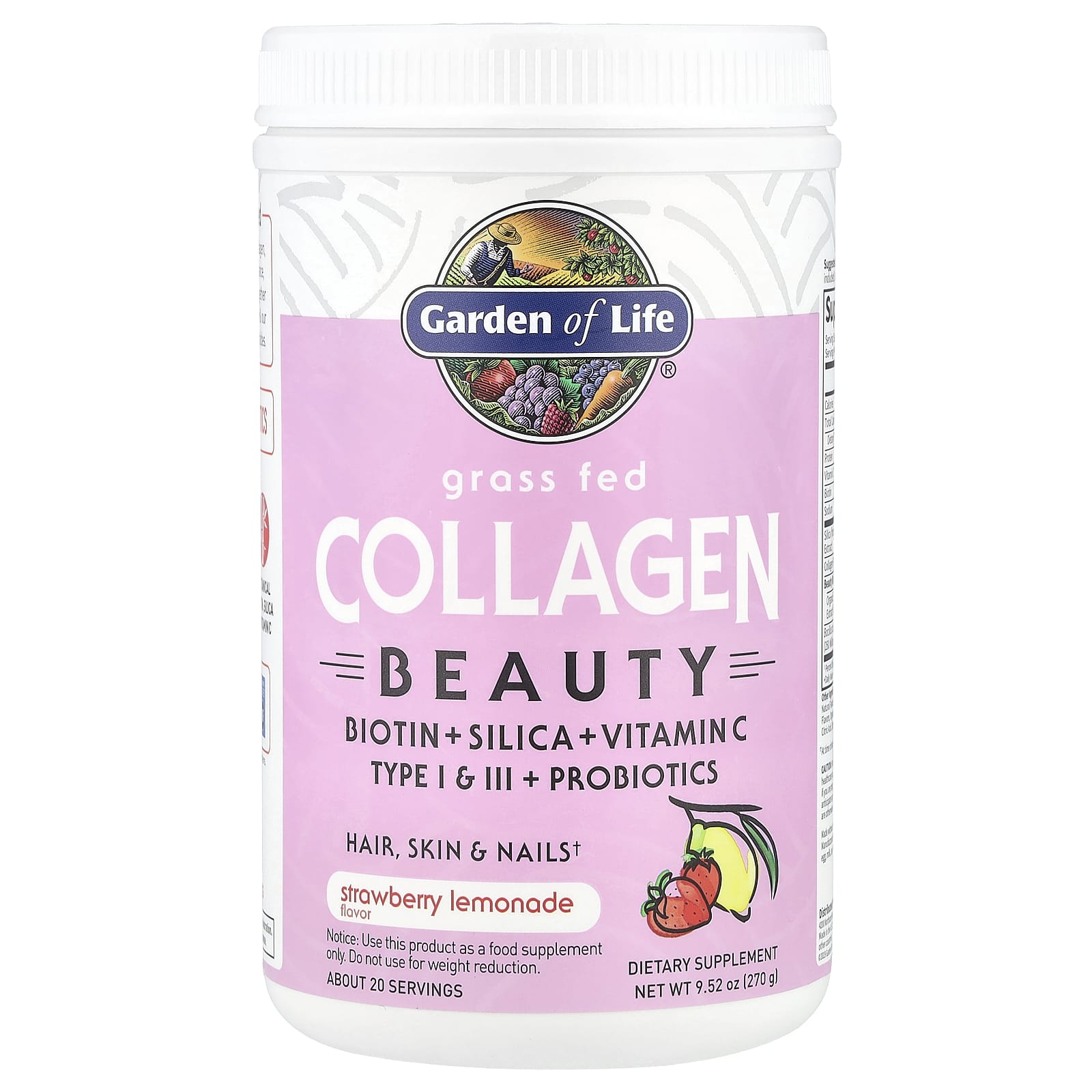 Grass Fed Collagen Beauty Supplement by Garden of Life - Strawberry Lemonade - Image 1