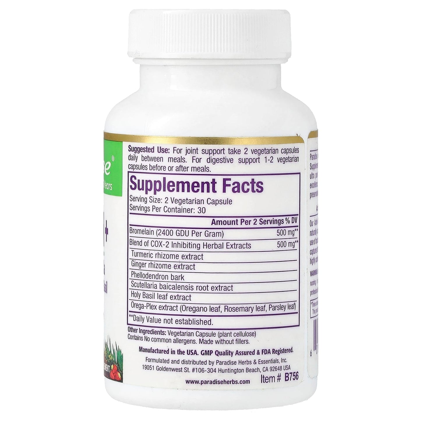 Paradise Herbs, Bromelain+, 60 Vegetarian Capsules - Image 2
