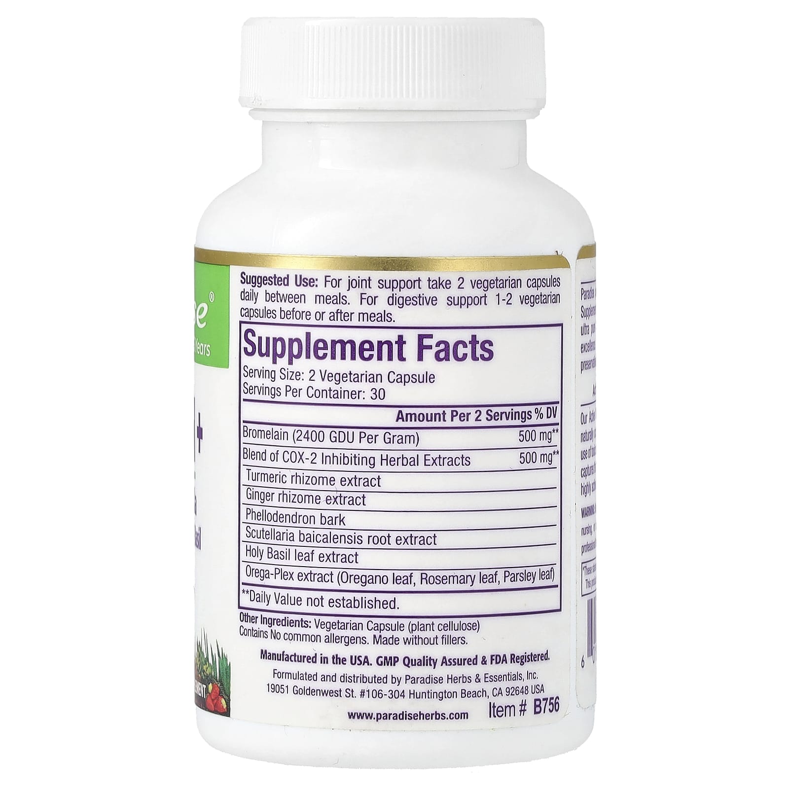 Paradise Herbs, Bromelain+, 60 Vegetarian Capsules - Image 2