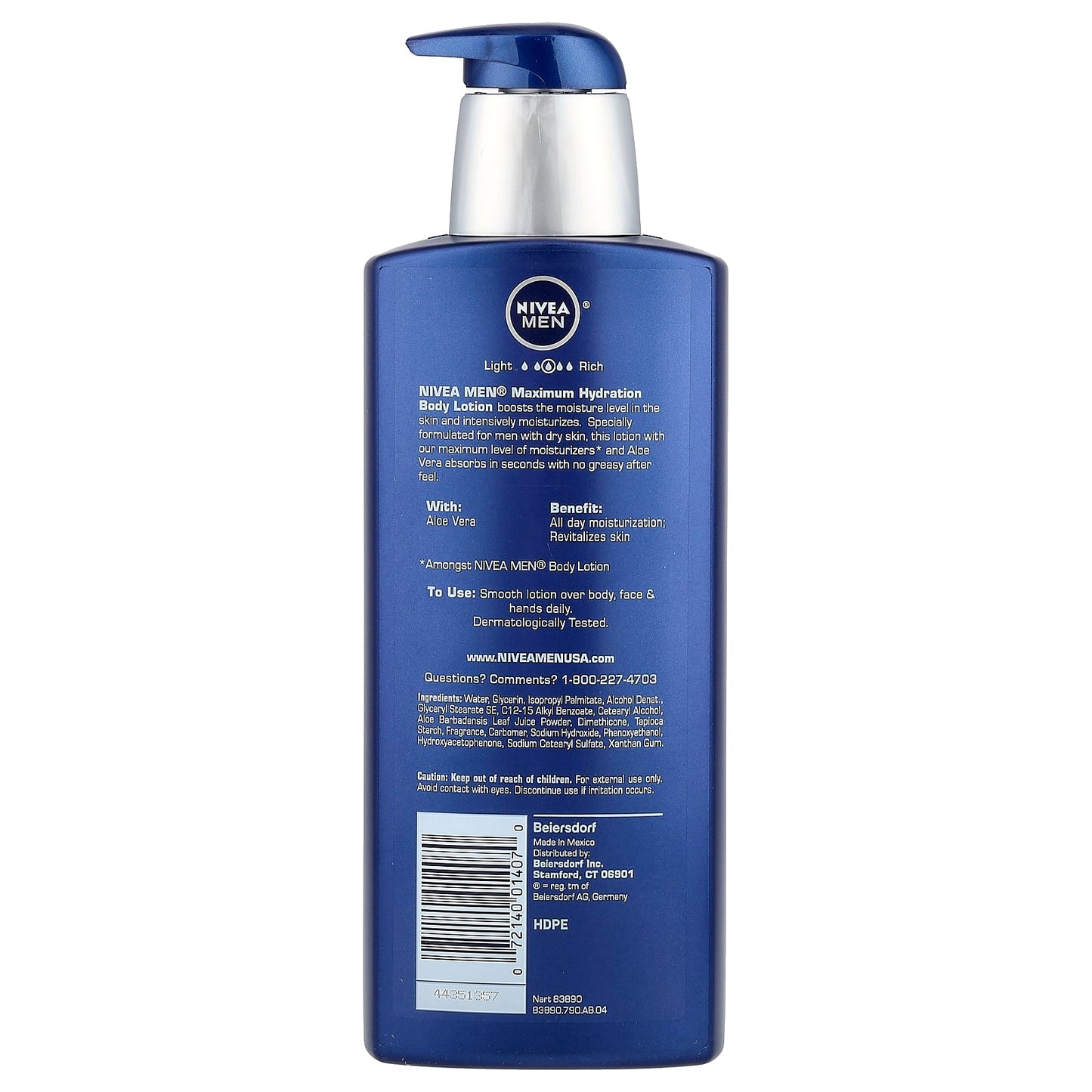 Nivea, Men, Maximum Hydration, Nourishing Lotion, Dry Skin, Aloe Vera, 16.9 fl oz (500 ml) - Image 2