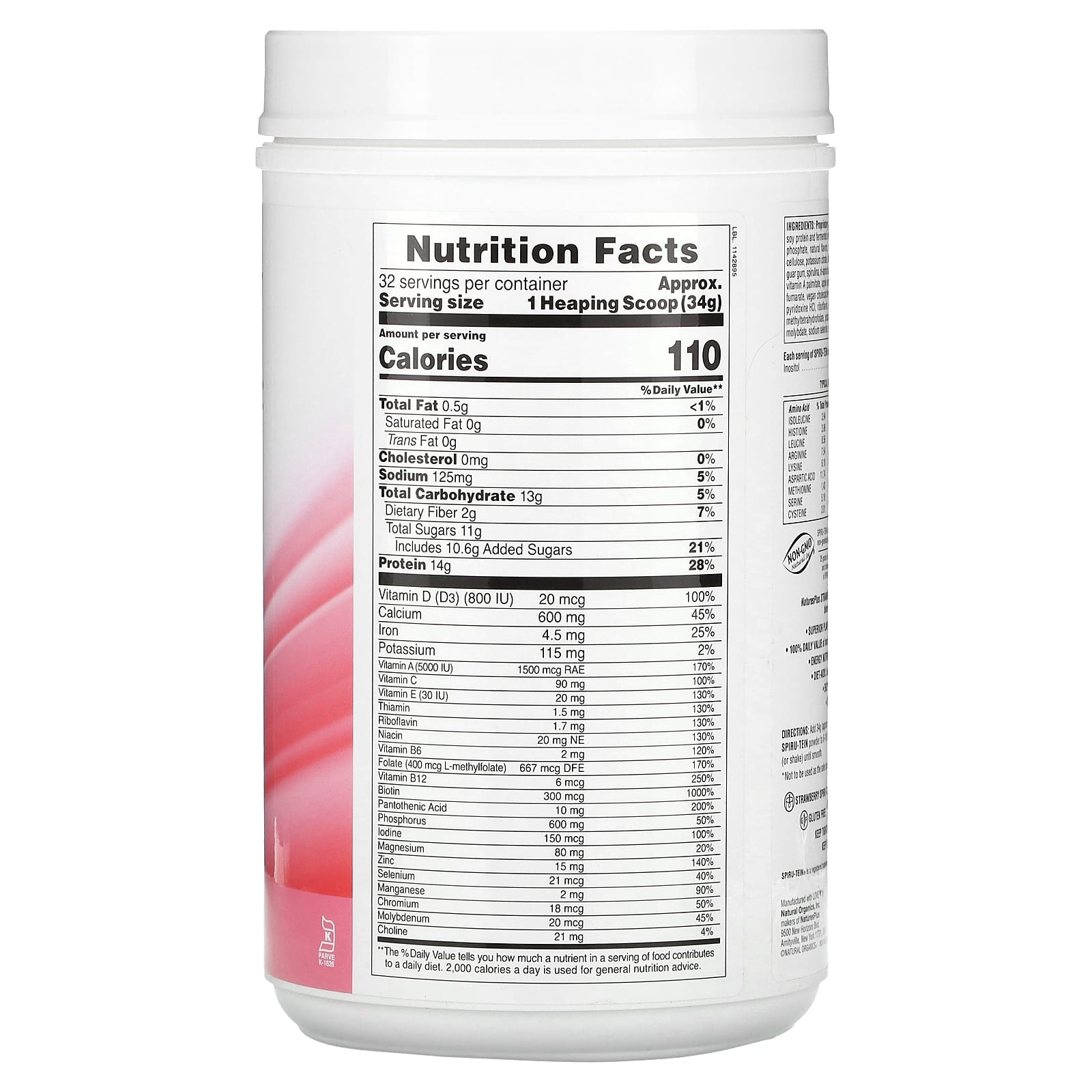 NaturesPlus, Spiru-Tein, Protein Powder Meal, Starwberry, 2.4 lbs (1,088 g) - Image 2